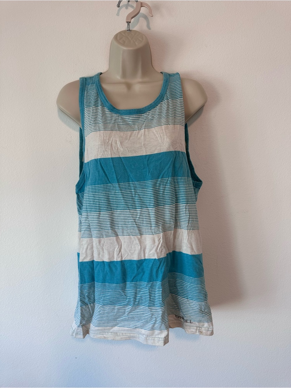 O'Neill Teal and White Striped Sleeveless Tank